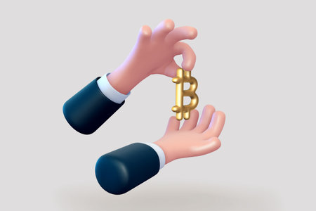 3D cartoon business man hand giving Bitcoin sign.のイラスト素材