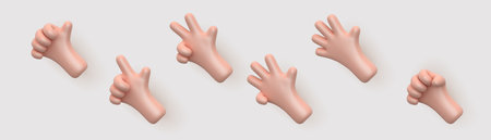 3D cartoon hand showing fingers, counting from one to five.のイラスト素材