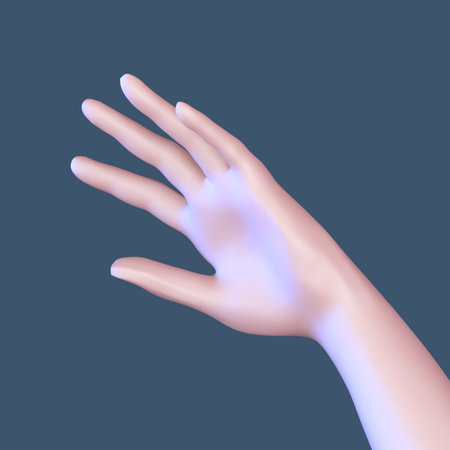 3D rise up human hand illuminated by blue light.のイラスト素材