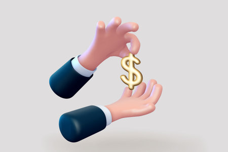 3D cartoon business man hand holding US Dollar currency signのイラスト素材