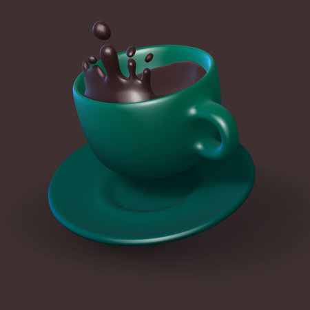 3D green ceramic cup with splash of coffeeのイラスト素材