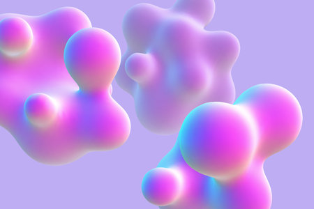 3D abstract liquid bubbles on purple background.のイラスト素材