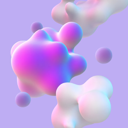 3D abstract nanoparticles on purple background.のイラスト素材