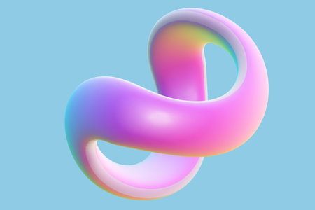 3D twisted pink ring on blue background.のイラスト素材
