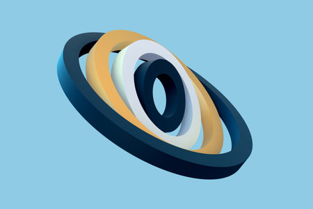 Four 3D rings rotate around a common centerのイラスト素材