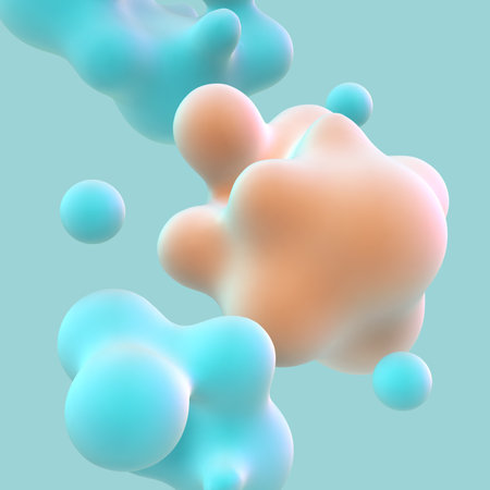 3D floating colored nanoparticles on blue background.のイラスト素材