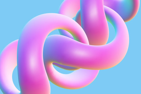 3D pink torus knot isolated on blue background.のイラスト素材