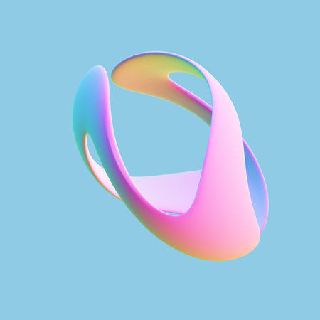 3D twisted pink geometric shape on blue background.のイラスト素材