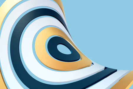 3D curved disk made up of rings on blue background.のイラスト素材