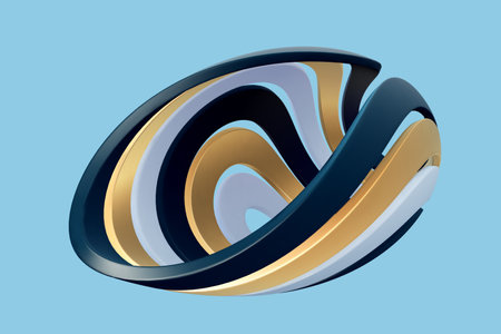 3D curved disk made up of rings on blue background.のイラスト素材