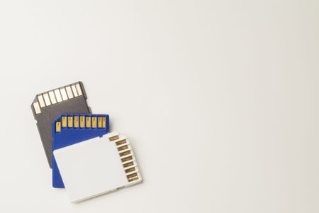 Memory cards isolated on white background. Sd card and copy space