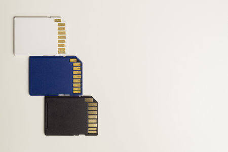 Memory cards isolated on white background. Sd card and copy space