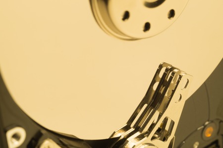 Hdd. open hard disk drive. The concept of data storage. data array. hard drive from the computer. hdd with mirror effectの写真素材