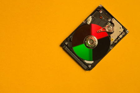 Colorful hdd. open hard disk drive. The concept of data storage. data array. hard drive from the...