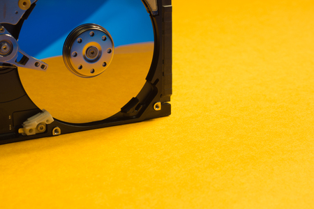 Colorful hdd. open hard disk drive. the concept of data storage. data array. hard drive from the computer. copy spaceの写真素材