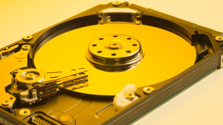 Colorful hdd. open hard disk drive. the concept of data storage. data array. hard drive from the...