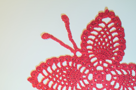 Handmade knitting wool texture background closeup needleworkの写真素材