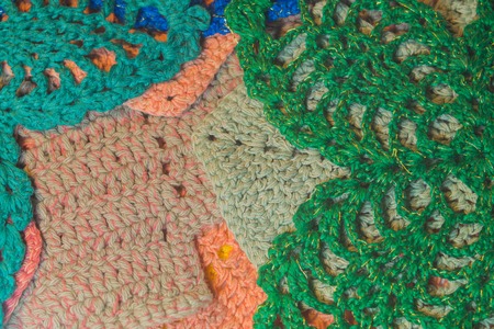 Handmade knitting wool texture background closeup needleworkの写真素材