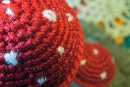 Handmade knitting wool texture background closeup needleworkの写真素材