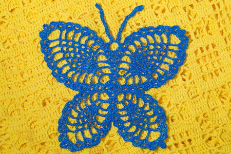 Handmade knitting wool texture background closeup needleworkの写真素材