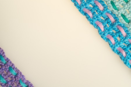 Handmade knitting wool texture background closeup needleworkの写真素材