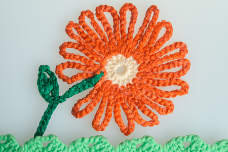 Handmade knitting wool texture background closeup needleworkの写真素材