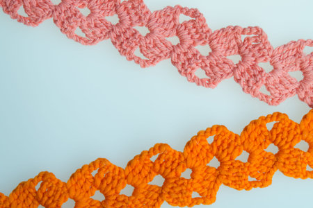 Handmade knitting wool texture background closeup needlework