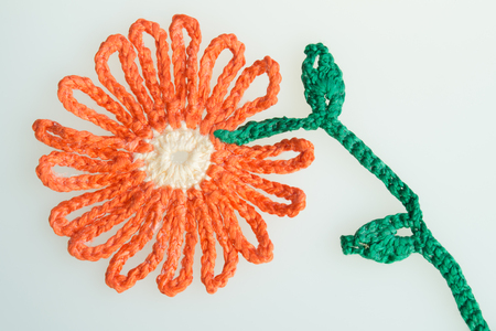 Handmade knitting wool texture background closeup needleworkの写真素材