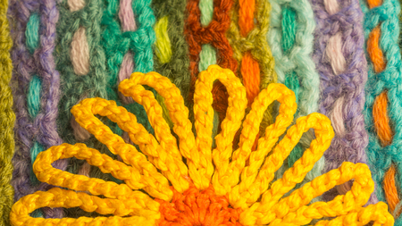 Handmade knitting wool texture background closeup needleworkの写真素材