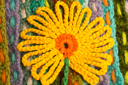 Handmade knitting wool texture background closeup needleworkの写真素材
