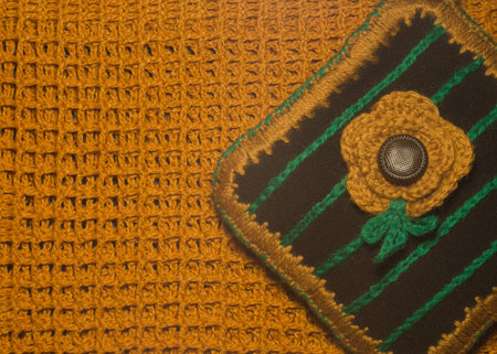 Handmade knitting wool texture background closeup needlework