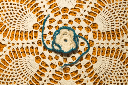 Handmade knitting wool texture background closeup needleworkの写真素材