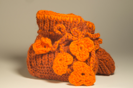Handmade knitting wool texture background closeup needleworkの写真素材