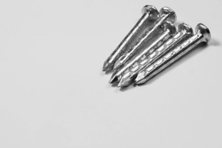 Metal nails isolated on white backgroundの写真素材