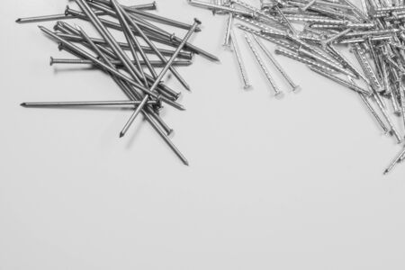 Metal nails isolated on white backgroundの写真素材