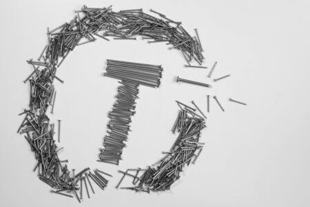 Metal nails isolated on white backgroundの写真素材