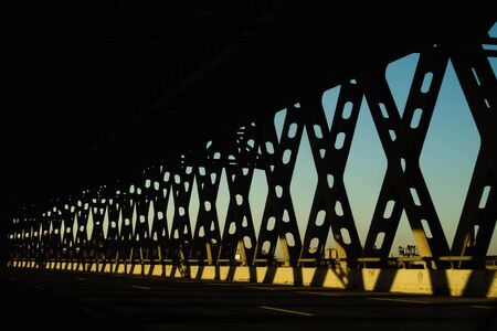Metal bridge silhouette perspective view. industrial backgroundの写真素材