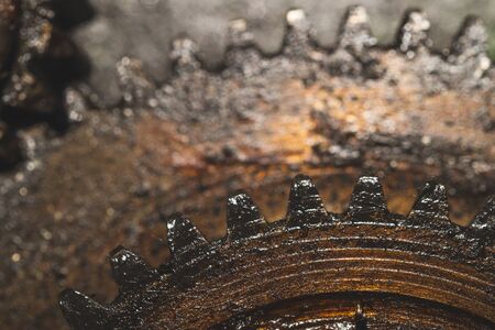 Gears of industrial machine. detail of mechanism. old cogwheels. mechanical parts of machineryの写真素材
