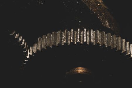 Gears of industrial machine. detail of mechanism. old cogwheels. mechanical parts of machineryの写真素材