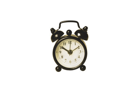 Classic alarm clock on white background. vintage watch with round dial. clip art