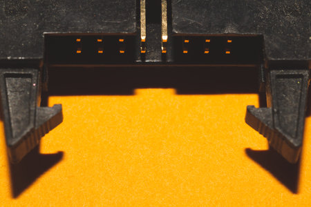 Power socket on motherboard. connector on the circuit board of computer close up. adapter pins macro
