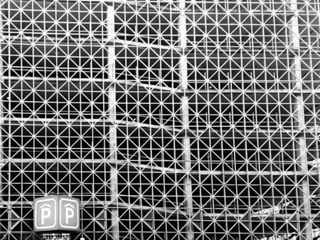 Modern parking lot building with abstract design black and whiteの写真素材