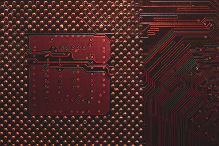 Processor pins macro. computer motherboard close up. cpu pins on a circuit board. micro elements of...