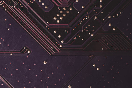 Spoiled motherboard close up. circuit board with dust and defects. modern technologies. micro...