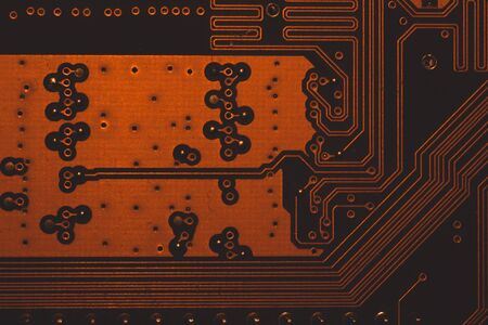 Electronic circuit board abstract background. computer hardware. motherboard close up. modern technologies. micro elements of computer with connections and traces. Intelligent technologyの写真素材