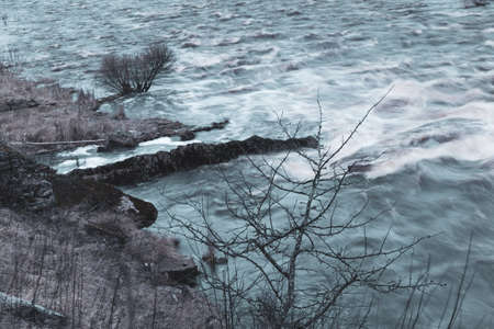 River stream. water flow. rushing river in rocky watercourse. forest brookの写真素材