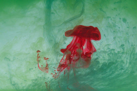Paint in the water. ink fluid. abstract background. colorful splashes in liquid. red and green...