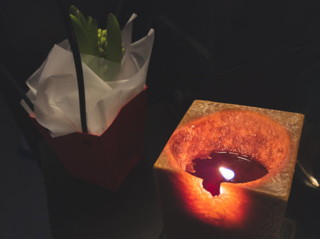 candle flame in the dark close upの写真素材