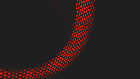 Modern abstract background with red lights. cooler of processor with color light luminous through the protective grid in the dark. futuristic designの写真素材