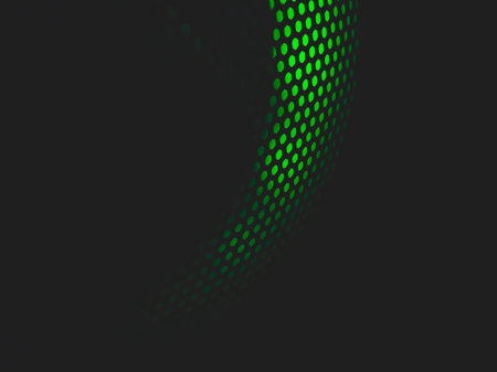 Modern abstract background with green lights. cooler of processor with neon light luminous through the protective grid in the darkの写真素材